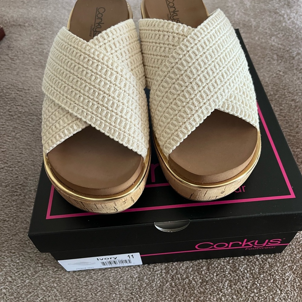 Brand New Corkys Peace Out Wedges Ivory Size 11
